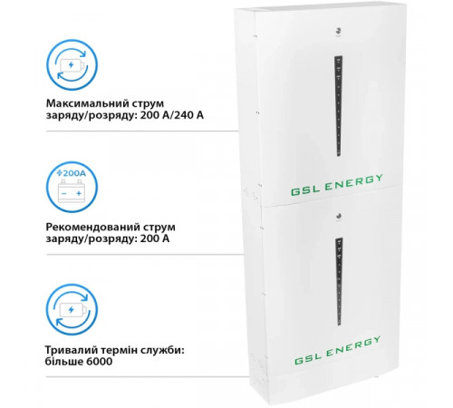 Акумуляторна батарея GSL 51.2V 400Ah 20.48kWh LiFePO4 (2xHESS51200A)