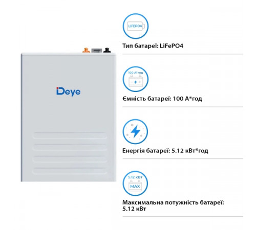 Акумуляторна батарея DEYE SE-F5 Pro LiFePO4 LV 51.2v 100Ah 5.12kwh (SE-F5 Pro-C)