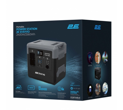 Портативна електростанція 2Е Syayvo 2400 Вт, 2560 Вт/год, WiFi/BT, паралельне підключення, швидка зарядка (2E-PPS24256)