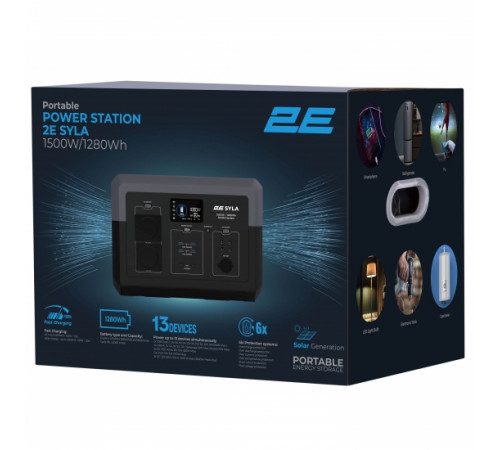 Портативна електростанція 2Е Syla, 1500 Вт, 1280 Вт/год, WiFi/BT, паралельне підключення, швидка зарядка (2E-PPS1512)