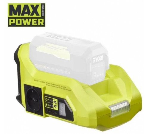 Інвертор напруги акумуляторний Ryobi Max Power RY36BI300A-0 36В 300/500Вт розетка 1х220В роз'єм 1хUSB 1хType-C 0.85кг без АКБ та ЗП (5133004893)