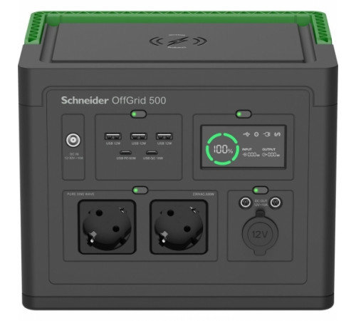 Портативна електростанція Schneider Electric OffGrid Portable Power Station 500, 500 Вт, 517 Вт/год, Wireless Charge (PPS500-GR)
