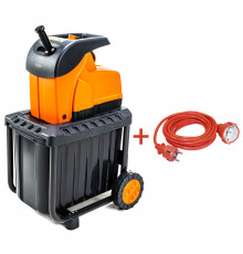 Подрібнювач садовий DS2800/45 KIT, 220В, 2800Вт, гілки до 45мм, ножі, контейнер 60л + подовжувач 10м помаранч.