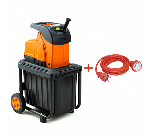 Подрібнювач садовий DS2800/45 KIT, 220В, 2800Вт, гілки до 45мм, ножі, контейнер 60л + подовжувач 10м помаранч.