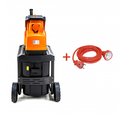 Подрібнювач садовий DS2800/45 KIT, 220В, 2800Вт, гілки до 45мм, ножі, контейнер 60л + подовжувач 10м помаранч.