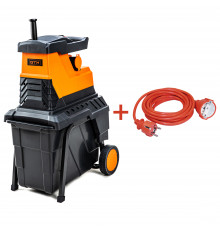 Подрібнювач садовий MS2800/45 KIT, 220В, 2800Вт, гілки до 45мм, фреза, контейнер 55л + подовжувач 10м помаранч.