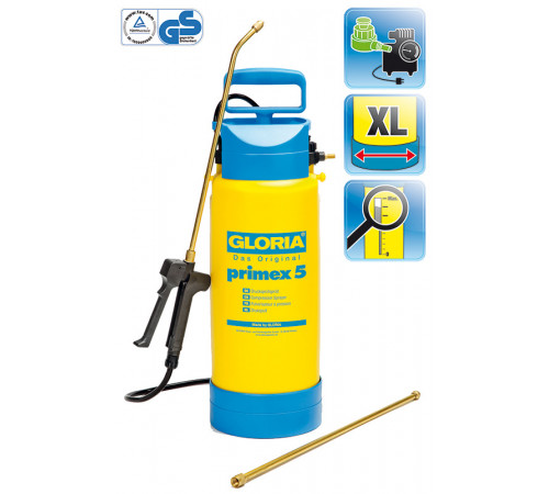 Обприскувач ручний 5л Primex5 потужний нагніт. насос, подовж. трубка 50см