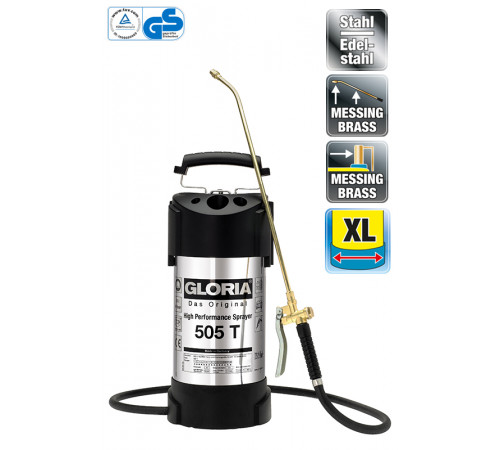 Обприскувач ручний 5л 505T садово-городній з манометром, роб. тиск 6 бар, бак нерж.