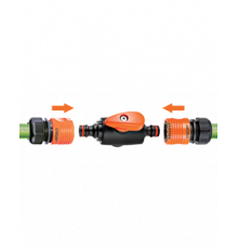 Адаптер двосторонній з краном для конектора поливального шлангу бл.