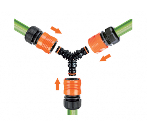 Адаптер трьохсторонній для конектора поливального шланга бл.