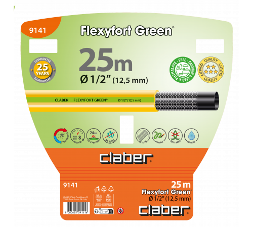 Шланг поливальний 1/2" 25м Flexyfort Green, жовтий з зел. полосою