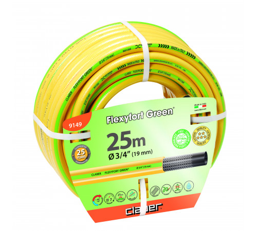 Шланг поливальний 3/4" 25м Flexyfort Green, жовтий з зел. полосою