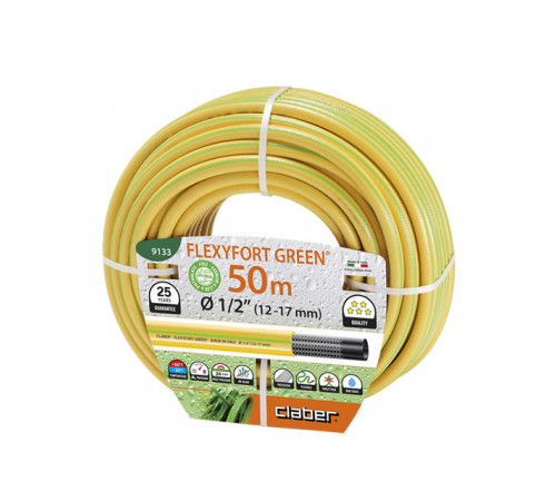 Шланг поливальний 1/2" 50м Flexyfort Green, жовтий з зел. полосою