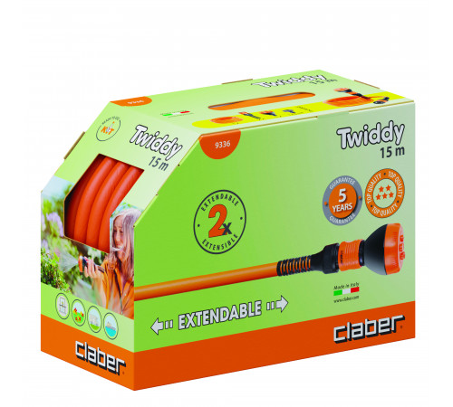 Шланг поливальний пружинний 1/2" TWIDDY 15м, з конекторами і розпилювачем