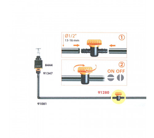 Кран 16мм прохідний для крапельної трубки 1/2" бл.