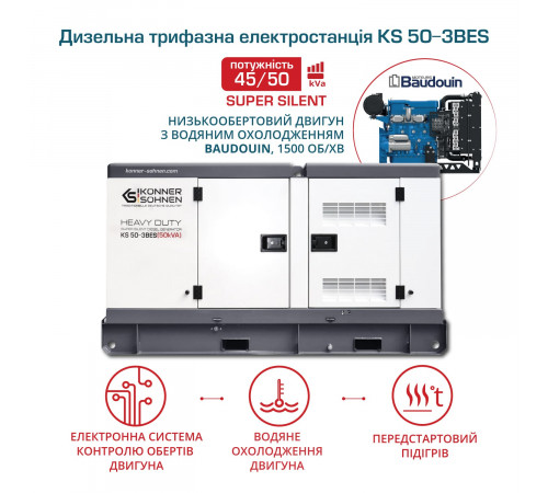 Дизельна трифазна електростанція KS 50-3BES