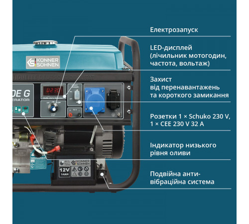 Генератор газобензиновый Könner & Söhnen KS 7000E G