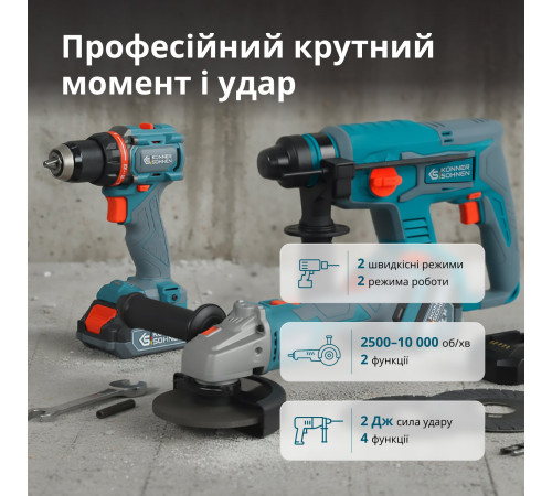 Набір акумуляторного електроінструменту 3-в-1 KS RHAGD 20V SET 3