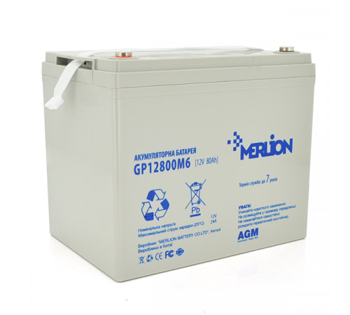 Акумуляторна батарея MERLION AGM GP12800M6 12 V 80 Ah 21,8 кг ( 260 x 165 x 210 (215) ) Q1 Акумуляторна батарея MERLION AGM GP12800M6 12 V 80 Ah 21,8 кг ( 260 x 165 x 210 (215) ) Q1