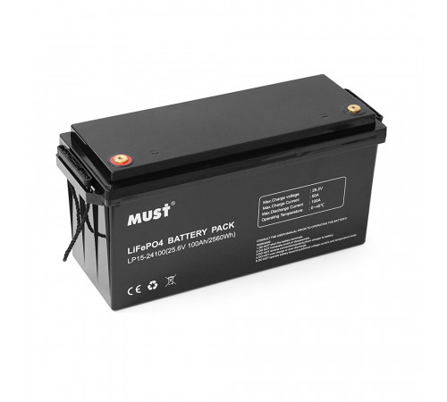 Акумуляторна батарея Must LiFePO4 LP15-24100 25.6V 100Ah, 2,56kWh, BMS50A@4S, 6000 cycles, 522x240x218, 23kg Акумуляторна батарея Must LiFePO4 LP15-24100 25.6V 100Ah, 2,56kWh, BMS50A@4S, 6000 cycles, 522x240x218, 23kg