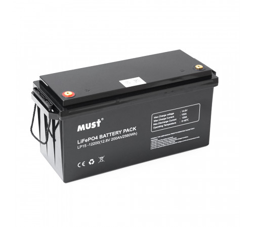 Акумуляторна батарея Must LiFePO4 LP15-12200 12,8V 200Ah, 2,56kWh, BMS100A@4S, 6000 cycles, 502x185x243, 23kg Акумуляторна батарея Must LiFePO4 LP15-12200 12,8V 200Ah, 2,56kWh, BMS100A@4S, 6000 cycles, 502x185x243, 23kg