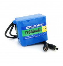 Аккумуляторная литиевая батарея QiSuo 12V 12A с элементами Li-ion 18650, DC5.5x2.1, (79x57x68mm)