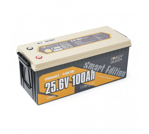 Акумуляторна батарея LiFePO4 Power Queen 24V 100Ah BT, 2560Wh, BMS 100A, 532*207*215мм