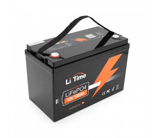 Акумуляторна батарея Li-TIME LiFePO4 12.8 100Ач 1280Wh,(100/100A) M8, 170*198*166mm