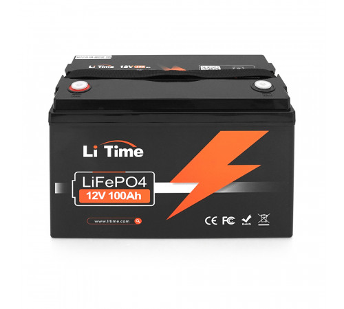 Акумуляторна батарея Li-TIME LiFePO4 12.8 100Ач 1280Wh,(100/100A) M8, 170*198*166mm