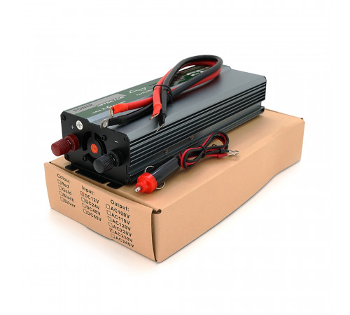 Инвертор напряжения Demuda DMDPSW-800W, 12V/220V, 800W с правильной синусоидой, 1 универсальная розетка, 2 USB, клеммные провода, Q20