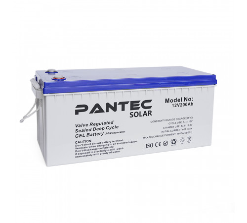 Аккумуляторная батарея PANTEC 200-12 GEL 12V 200 Ah (522 x 240 x 224), 60.3 kg Grey Q1/48