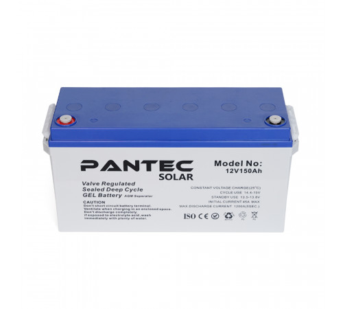Аккумуляторная батарея PANTEC 150-12 GEL 12V 150 Ah (483 x 170 x 238), 43.6 кг Grey Q1/48