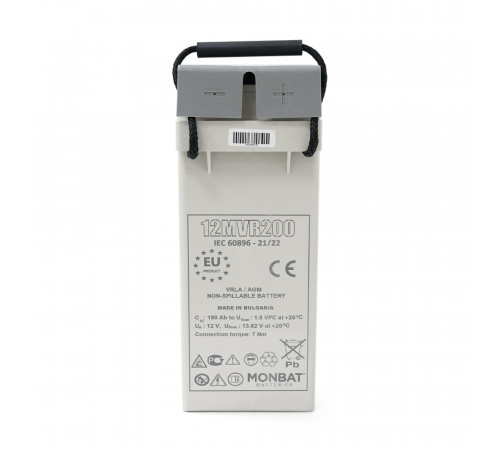 Акумуляторна батарея MONBAT FRONT TERMINAL 12MVR200 AGM 12V/200 Ah, 555x125x316 мм, 59.2 кг