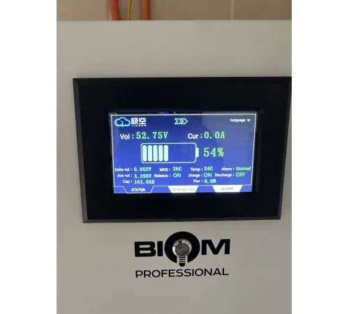 Акумуляторна батарея Biom Professional BALFP-512300-V2 48В (51.2В) 15кВтч з автоматами на корпусі та новим великим сенсорним екраном