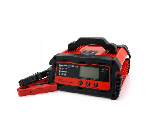 Автоматическое ЗУ для аккумулятора DEMUDA 12V/24V (WET, AGM, GEL), AC110/220V, DC14,8В/29,6В, Ток заряда 12V/20A, 24V/10A, LCD, крокодилы