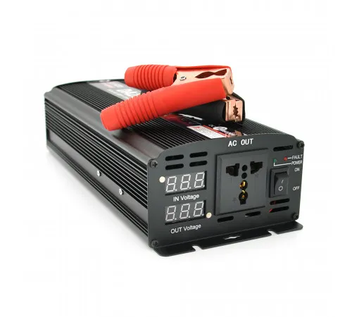 Інвертор напруги ST2500CP (DC:1250W), 12/220V з апроксимованою синусоїдою, 1 універсальна розетка, крокодили, BOX